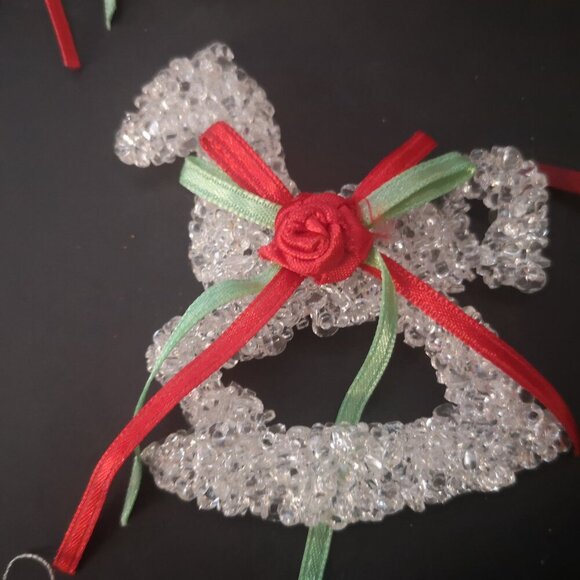 Vintage Handcrafted 13 Piece Bead & Ribbon Christmas Tree Ornaments Approx. 4" - Picture 2 of 4